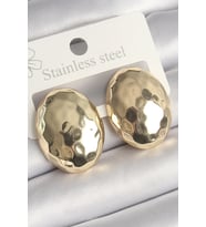 Pirinç Gold Renk İşlemeli Bombe Oval Model Kadın Küpe - TJ-BKP10255