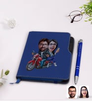 BK Gift Kişiye Özel Sevgililer Karikatürlü Lacivert Termo Deri Defter Kalem Seti-97