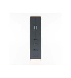 Hyperion Dolap 3 Raflı 4 Çekmeceli 2 Kapaklı 60x44x243 Çam-Antrasit