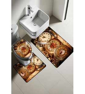 Modern Desenli Dijital Baskı 3’lü Banyo Paspas Takımı Yıkanabilir Kaymaz Tabanlı Klozet Takımı KLZ0063 (Çok Renkli)