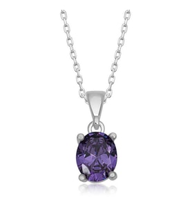 Gümüş Mor Kristal Oval Taşlı Kadın Kolye