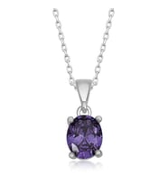 Gümüş Mor Kristal Oval Taşlı Kadın Kolye