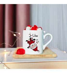 Noel Baba Tasarımlı Ahşap Tabaklı Kişiye Özel Türk Kahvesi Fincanı