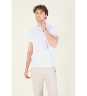 Giyim Dünyası Erkek Sıfır Yaka Basic T-Shirt Beyaz