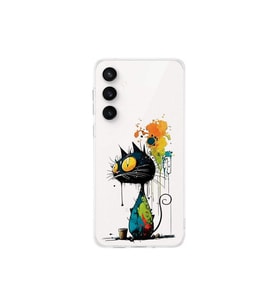 Samsung Galaxy S23 Fe ile Uyumlu Splash Kedi Tasarımlı Şeffaf Silikon Kılıf