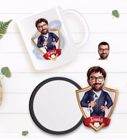 BK Gift Kişiye Özel Tamirci Karikatürlü Beyaz Kupa ve Ahşap Bardak Altlığı Hediye Seti-1