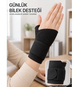 Siyah El Bilek Desteği Cırtlı Ayarlanabilir Başparmak Geçişli Bileklik Spor Bandajı