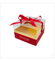 Pleksi Kapaklı Fiyonklu Karton Kutu, 20 x 20 x 14cm - Kırmızı (STD)