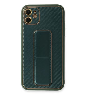 Newface Apple iPhone 12 Kılıf Coco Karbon Standlı Kapak - Yeşil