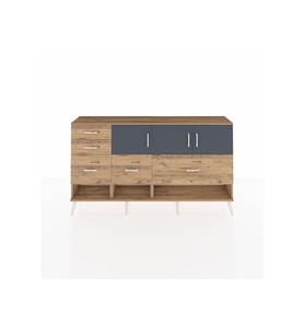 Arges Konsol 3 Raflı 5 Çekmeceli 3 Kapaklı 176x30x99 Çam-Antrasit/Çam