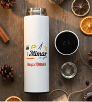 Kişiye Özel Mimar Filtreli Dijital Göstergeli Termos  Hediyesi (Beyaz)