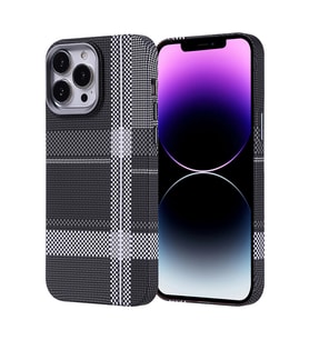 Lexroo iPhone 14 Pro Max Kılıf M-safe Şarj Özellikli Karbon Fiber Görünümlü Nekst Kılıf - Gri-Siyah