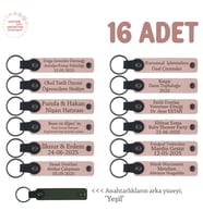 Düğün Etkinliklerinde Misafire Hediye, 16'lı Set, Kişisel Yazılı Deri Anahtarlık, Pudra & Yeşil