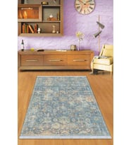 Mavi Vintage Dokuma Pamuk Tabanlı Kaymaz Kilim KLM360