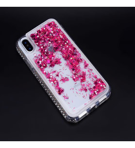 iPhone X / İPhone XS Kılıf Zore Sıralı Taşlı Sıvılı Silikon Kılıf (Pembe)