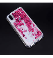 iPhone X / İPhone XS Kılıf Zore Sıralı Taşlı Sıvılı Silikon Kılıf (Pembe)