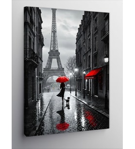 Kanvas Tablo Kırmızı Şemsiyeli Paris Sokağı
