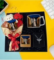 Kişiye Özel Premium Fotoğraflı Ayıcık Buketi Resimli Çay Ve Nescafe Fincanı Gümüş Kaplama Melek Kolye Ahşap Masaüstü Çerçeve