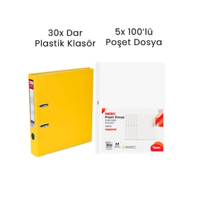 30 Adet Dar Klasör 5 Adet Noki 100'lü Poşet Dosya Ofis Seti