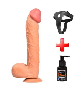 OdinsShop 31,5 cm Belden Bağlamalı Dev Boy Realistik Dildo Penis + Kemer + Kayganlaştırıcı Hediyeli