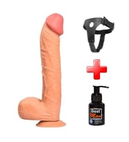 OdinsShop 31,5 cm Belden Bağlamalı Dev Boy Realistik Dildo Penis + Kemer + Kayganlaştırıcı Hediyeli