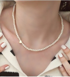 İncili Kalp Kolye - Altın Renk Bijuteri Kadın Kolye