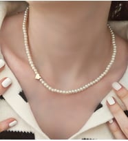 İncili Kalp Kolye - Altın Renk Bijuteri Kadın Kolye