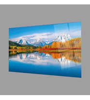 Dağ Yansıma Manzara Cam Tablo 4mm Dayanıklı Temperli Cam Mountain Reflection Landscape Glass Table 4mm Durable Tempered Glass