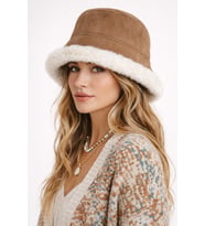 Kadın Çift Taraflı Teddy Tarçın Bucket Şapka (Camel)
