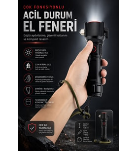Jasper Jpr-2210 Full Metal Tasarım Çakarlı Zomlu 26650 8800mah Li-ion Bataryaya Sahip El Feneri