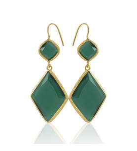 Kadir Jewellery 22 Ayar Altın Kaplama Kadın Sallantılı Küpe -El İşçiliği Ve Hipoalerjenik Küpe (K.Yeşil)
