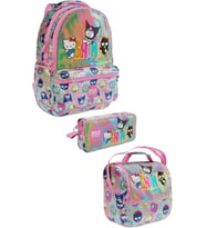 Hello Kitty-Kuromi & Friends Temalı Lisanslı Premium 3'lü Okul Seti Sırt Çantası-Beslenme Çantası-Kalemlik