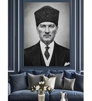 Atatürk Siyah Beyaz Portre Dekoratif Kanvas - Mdf Ahşap Tablo