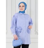 Önü Gül Detaylı Tunik-Bebe mavi