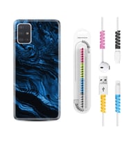 Samsung a71 A72 A73 A7 A9 2018 C7 C9 Kılıf Kablo Koruma Spiral Silikon Blue MArble 1379