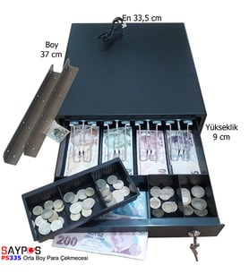 Masa Altı Montaj Askı Aparatı Hediye 4 Banknot Gözlü Orta Boy Para Çekmecesi 33,5x37x9cm