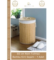 #KirliSepeti DecoHandy Yuvarlak Doğal Hijyenik Çamaşır Kutusu Banyo Şık Tasarım Bambu Kirli Sepeti -
