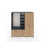 Kronos Dolap 13 Raflı 3 Çekmeceli 4 Kapaklı 220x59x243 Antrasit-Çam/Çam