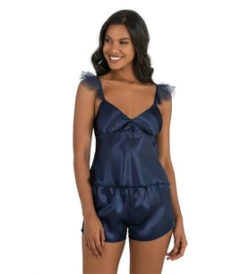 Arias Closet Lacivert Saten Şort Takımı 9212