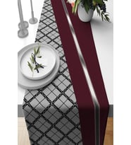 Bordo Ekoseli Desen Premium Masa Örtüsü Runner RNR583