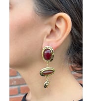 Bordo Kahve Taşlı Sarkıt Küpe