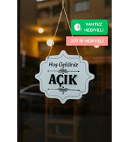 Ahşap Dekoratif Kesim Açık-Kapalı Yazısı (Beyaz)