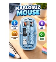 Mavi Bluetooth 5.2 Kablosuz Mouse – USB Alıcılı ve Ayarlanabilir DPI