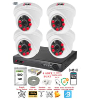FURY 4 Kameralı 5mp 3.6mm Lens 2mp Görüntü 6 Atom Led Gece Görüşlü FullHd Güvenlik Kamerası 1412A 500 GB
