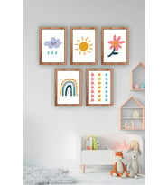 Çocuk & Bebek Odası Gökkuşağı ve Güneş Tasarımlı 5 Parça MDF Duvar Dekorasyonu