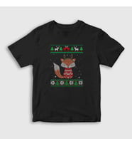 Presmono Unisex Çocuk Siyah Yılbaşı Fox Tilki T-Shirt 368299tt