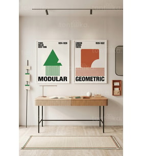 Geometrik Sanat 2'li Ahşap Çerçeveli Tablo Seti