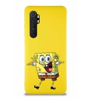 Xiaomi Mi Note 10 Lite Soft Premier Kapak Sünger Bob Tasarımlı Silikon Kılıf - Sarı (Şeffaf)