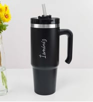 Kişiye Özel Pipetli Kulplu 900ml Termos (Siyah)