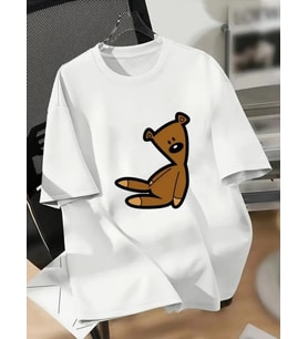 pilelistore- Baskılı Oversize Bisiklet Yaka T-shirt - Beyaz